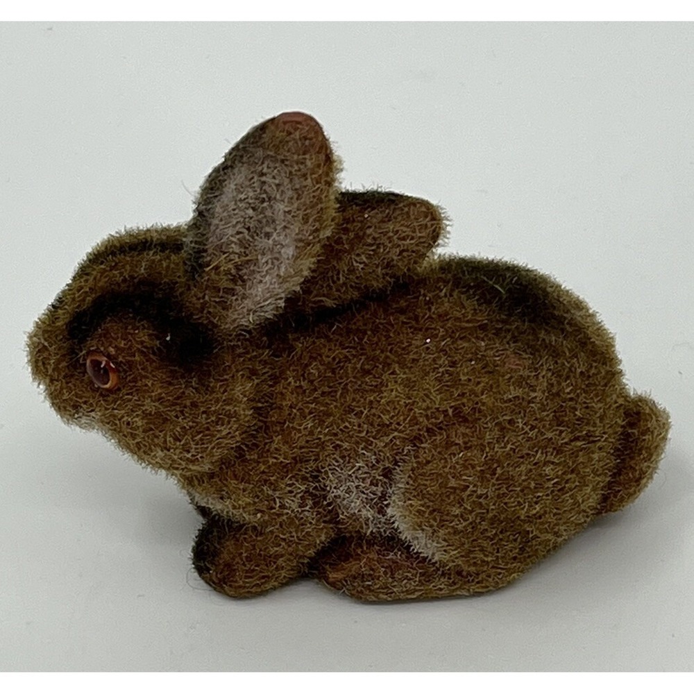 Vintage Flocked Rabbit Fuzzy Easter Bunny Figure Hong Kong 4"